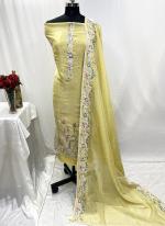 Organza Yellow Festival Wear Thread Work Dress Material